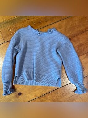 Madewell Light Blue Ruffle-Trim Crewneck Sweater
